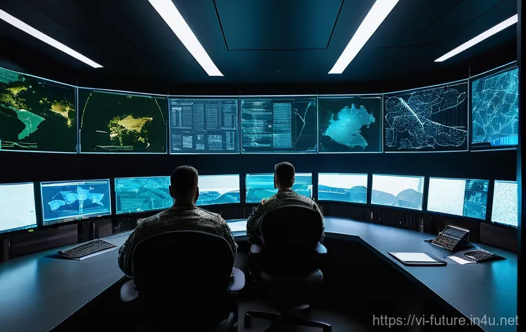 로봇 전쟁과 자동화 무기 - **AI-Powered Strategic Command Center**
    *   **Subject:** A high-tech, futuristic military comman...